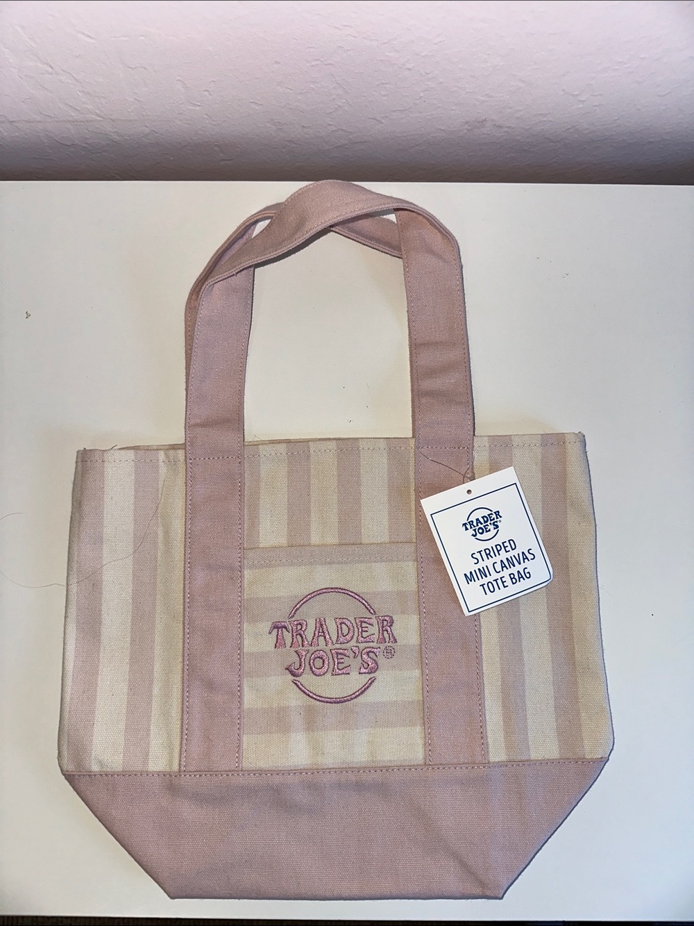 Trader Joe's Pink Stripe Canvas Tote Bag